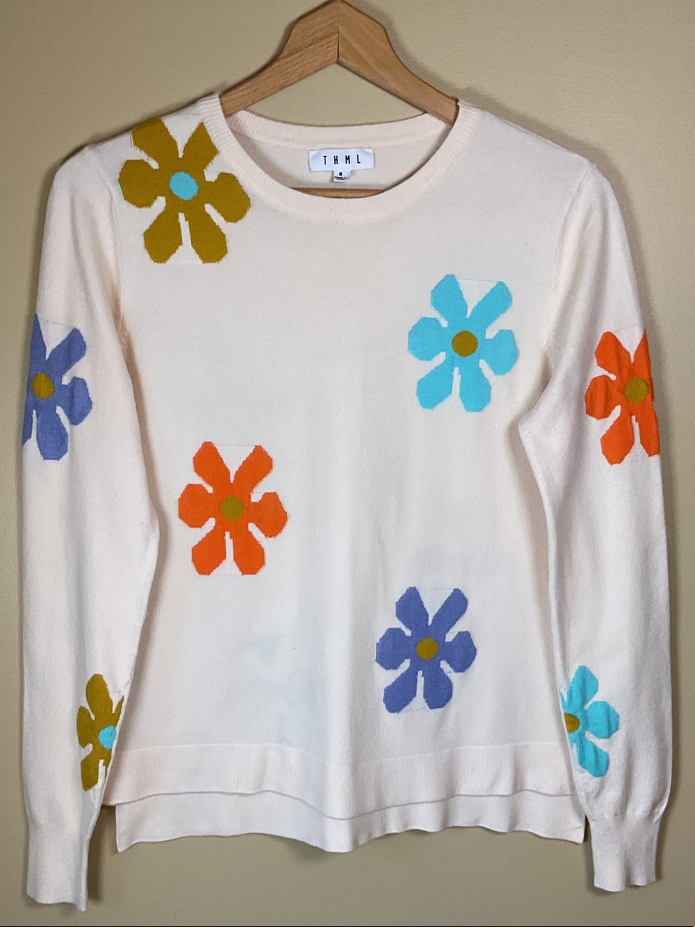 THML Cream Floral Knit Sweater